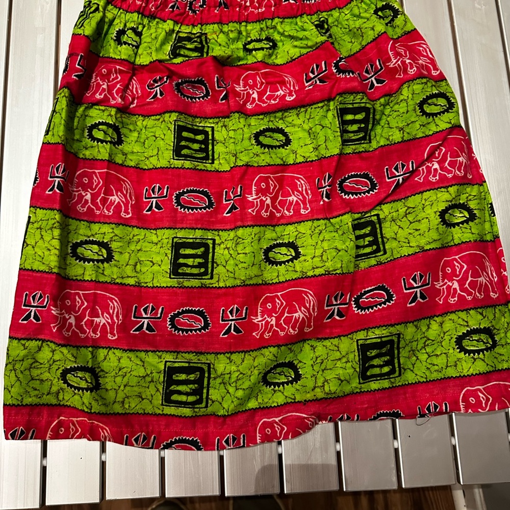 Vibrant Green and Red Elephant Print Skirt